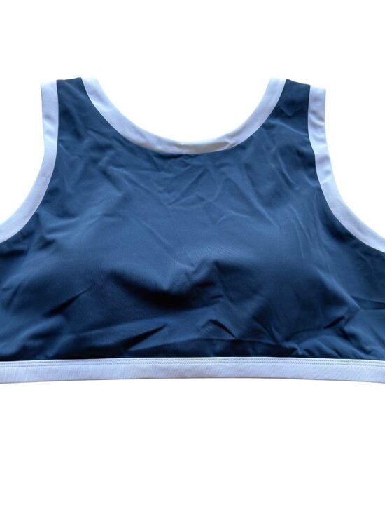 Boden 14 NWT High Neck V-Back Blue & White Colorblock Tank Swim Bikini Top - Picture 1 of 16